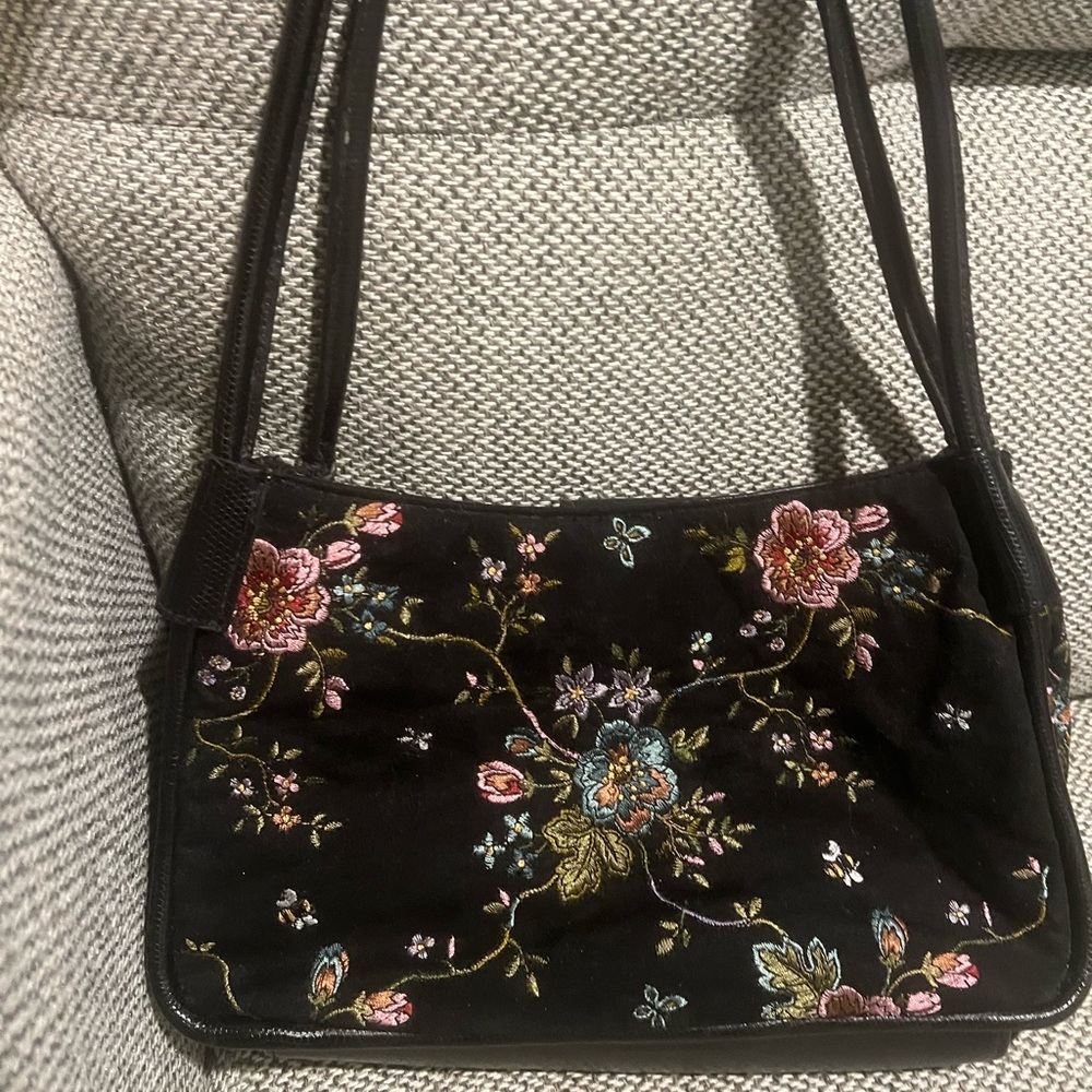 Bueno Floral Embroidered Black Shoulder Bag